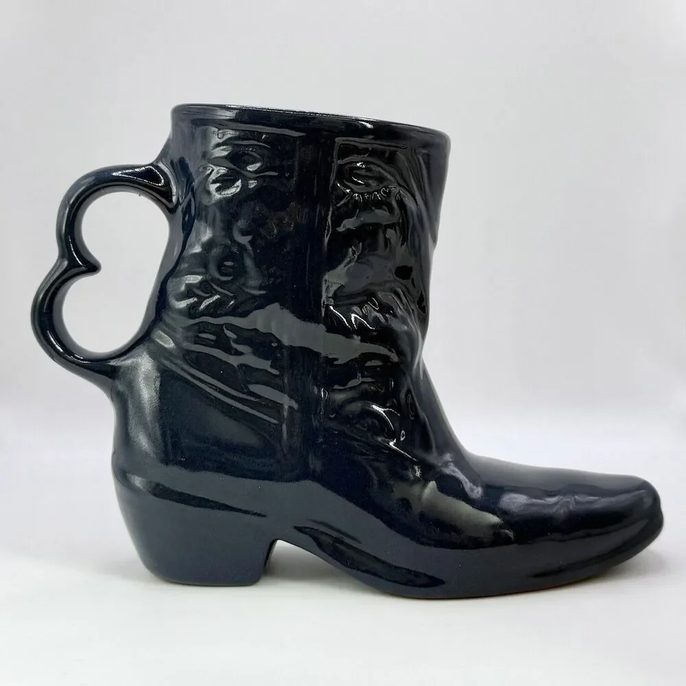 Mid Century Modern Frankoma Pottery Navy Cowboy Boot Mug Bud Vase C33